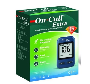 GLUCOMETRE ON CALL EXTRA G115-10H Existe aussi en: - GLUCOMETRE ON CALL EXTRA SANS BANDELETTE/ECHANGE (Ref: GLU017CACO)